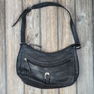 Stone Mountain Black Pebbled Leather Hobo Shoulder Bag - Multi-Pocket​